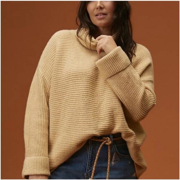 Anthropologie Pilcro Sweater Womens XS Tan Cowl Neck Pullover Oversized Boho - Picture 1 of 8